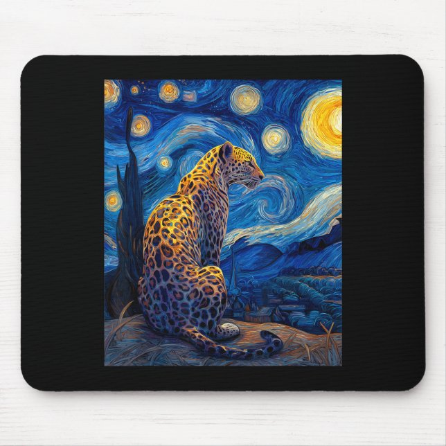 Leopard - Van Gogh Style Starry Night Funny Graphi Mouse Pad (Front)