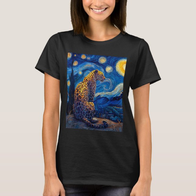 Leopard - Van Gogh Style Starry Night Funny Graphi T-Shirt (Front)