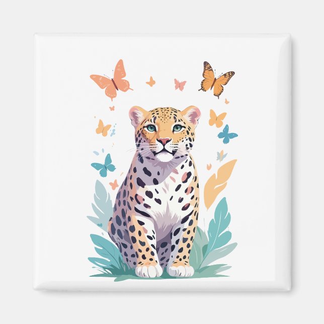 Leopard Vector Butterfly Adorable Fun Animal  Magnet (Front)