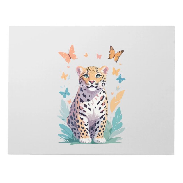 Leopard Vector Butterfly Adorable Fun Animal  Notepad (Front)