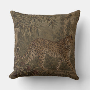 Leopard Vintage Botanical Wildlife Tapestry Throw Pillow