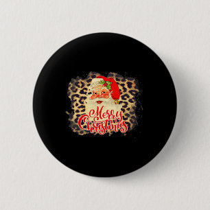 Leopard Vintage Santa Merry Christmas Santa Claus Button