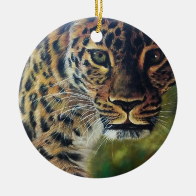 Leopard Walking at Sunset Ceramic Ornament (Front)