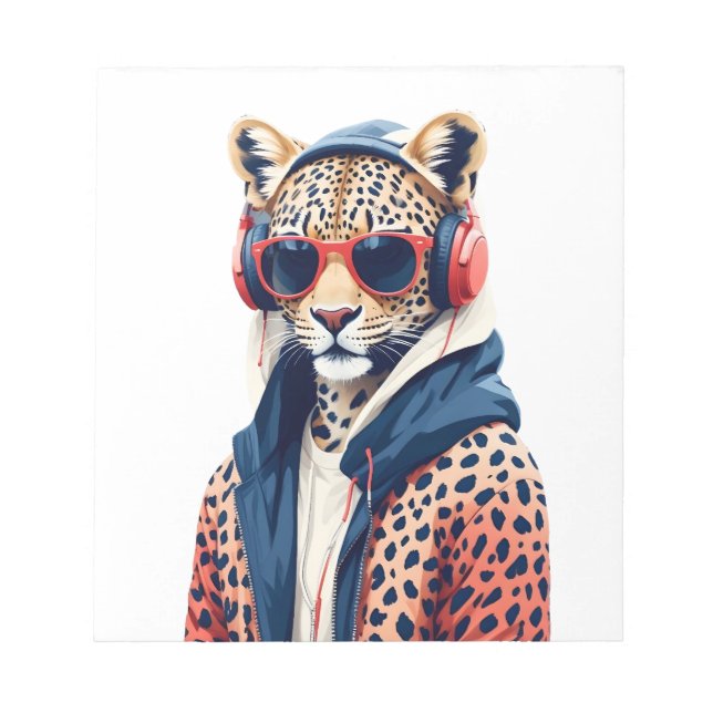 Leopard Wearing Hoodie Funny Cool Animal Character Notepad (Front)