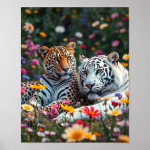Leopard/White Tiger Poster