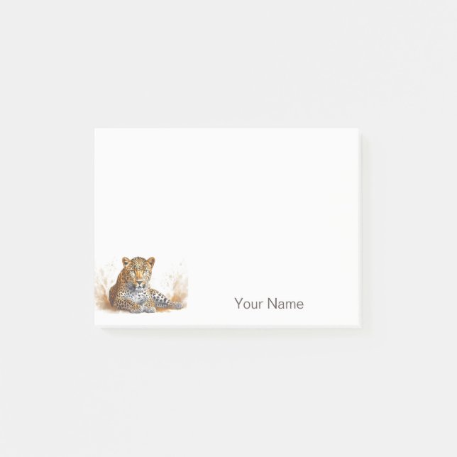 Leopard Wild Animal Portrait Personalized Name Post-it Notes (Front)