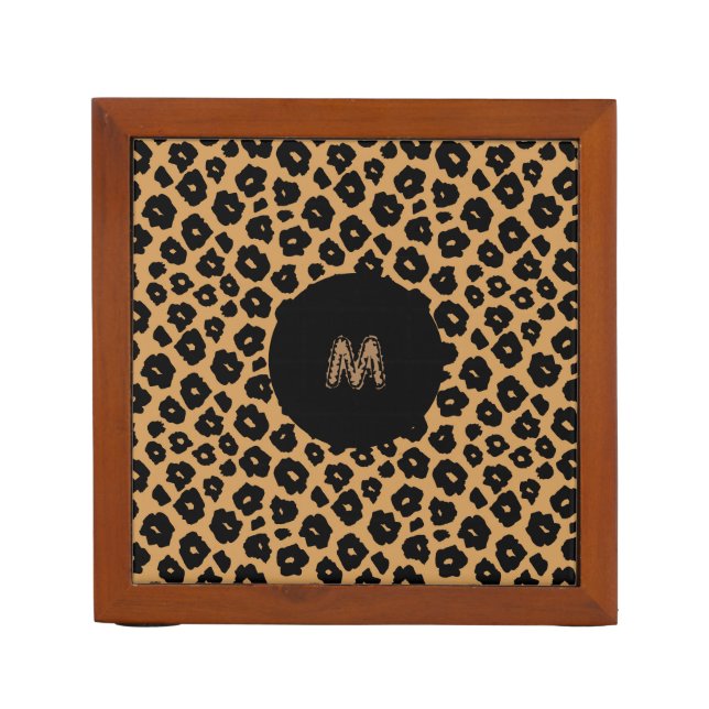 Leopard Wild ANIMAL PRINT + Monogram Desk Organizer (Front)