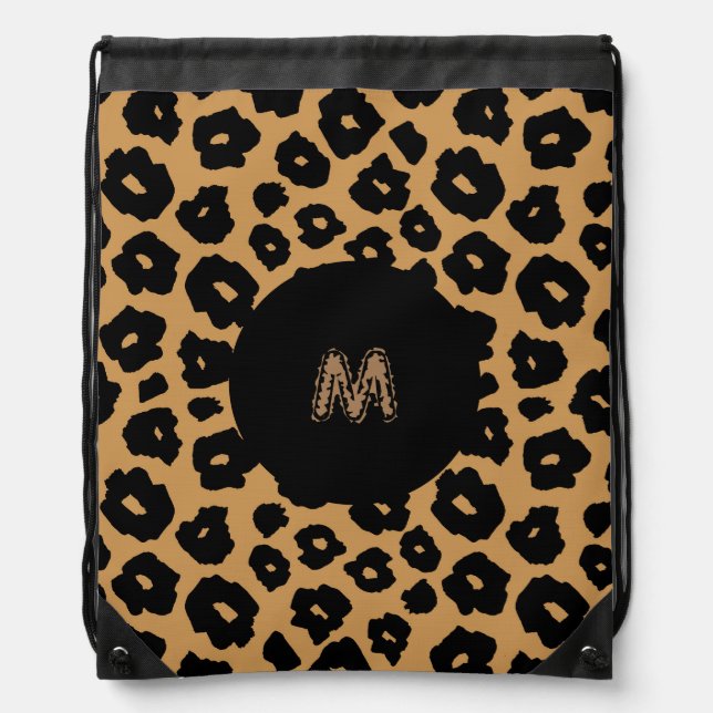 Leopard Wild ANIMAL PRINT + Monogram Drawstring Bag (Front)