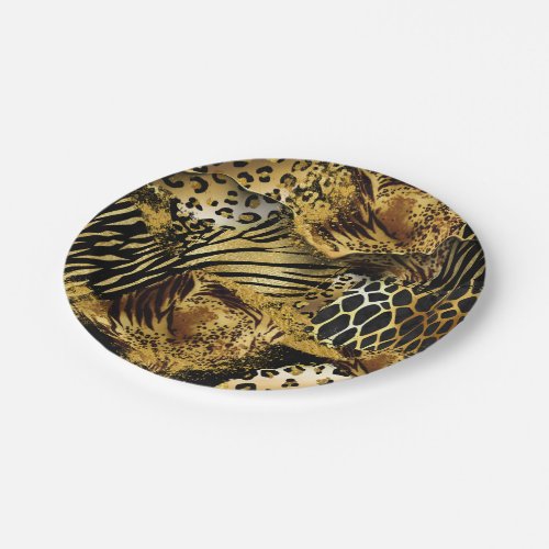 Leopard wild animal safari skin gold black paper plates