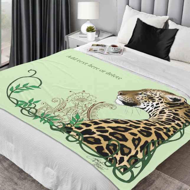 Leopard Wild Cat Green HEnna Fleece Blanket (Creator Uploaded)