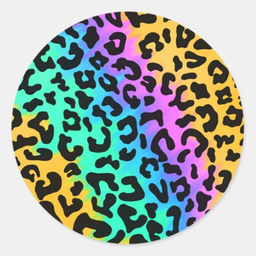 Leopard Wild Cat Rainbow Pattern Leopard Gift Classic Round Sticker