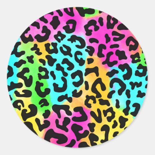 Leopard Wild Cat Rainbow Pattern Leopard Gift Classic Round Sticker