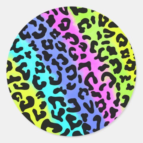 Leopard Wild Cat Rainbow Pattern Leopard Gift Classic Round Sticker