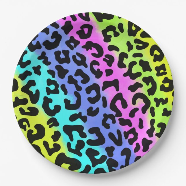 Leopard Wild Cat Rainbow Pattern, Leopard Gift Paper Plates (Front)