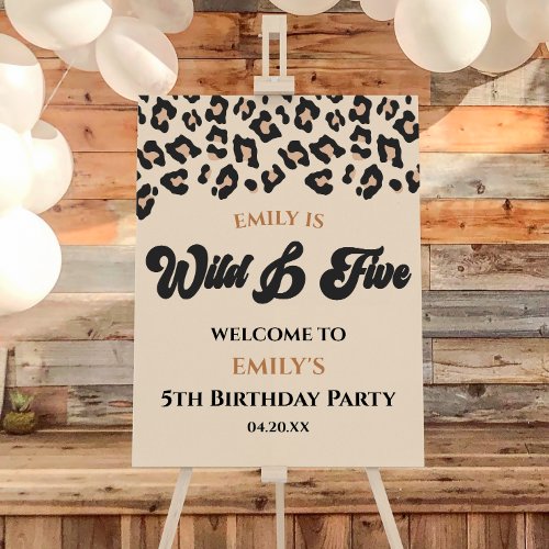 Leopard Wild Five 5th Birthday Party Welcome Sign