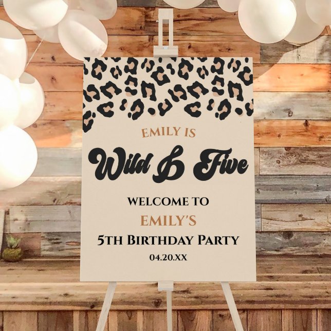 Leopard Wild Five 5th Birthday Party Welcome Sign (Creator Uploaded)