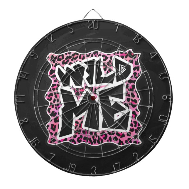 Leopard Wild Me Black and Hot Pink Design Dartboard With Darts (Front)
