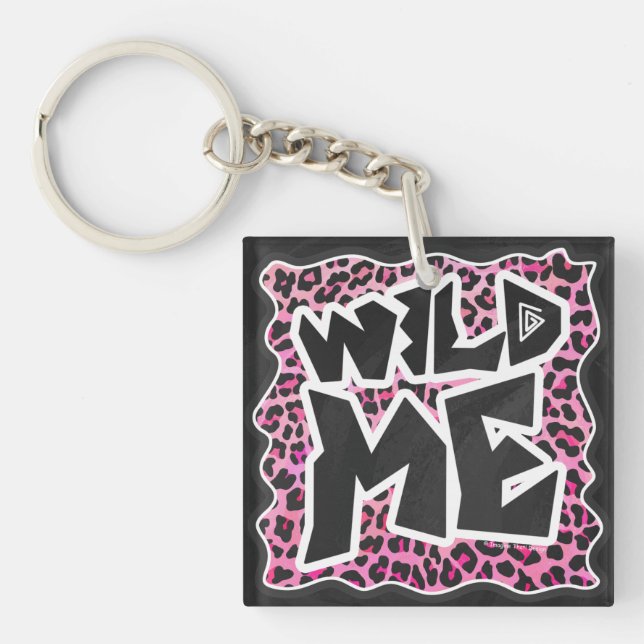 Leopard Wild Me Black and Hot Pink Design Keychain (Front)
