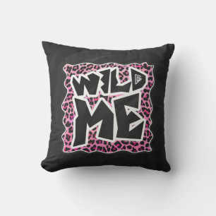 Leopard Wild Me Black and Hot Pink Design Throw Pillow