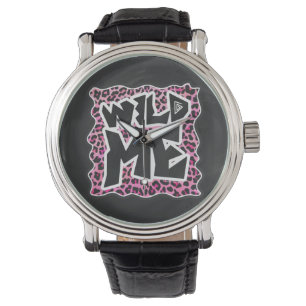 Leopard Wild Me Black and Hot Pink Design Watch