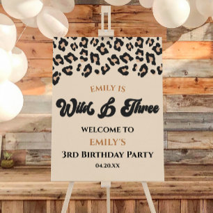 Leopard Wild Three 3rd Birthday Party Welcome Sign