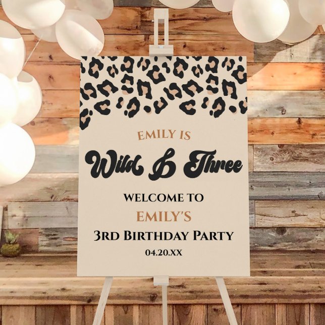 Leopard Wild Three 3rd Birthday Party Welcome Sign (Creator Uploaded)