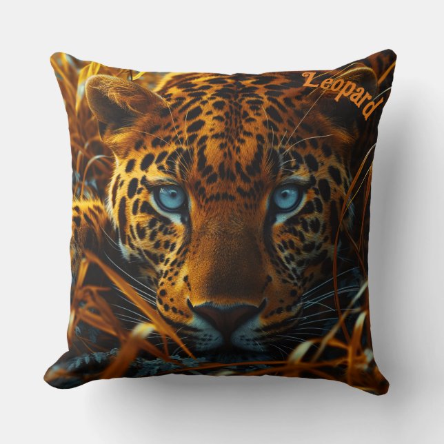 Leopard with blue eyes  throw pillow (Front)