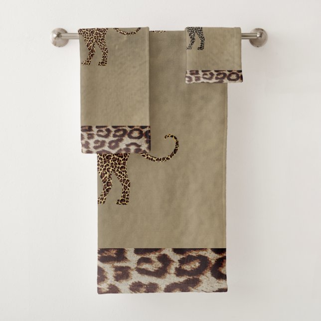 Leopard with leopard print bath towel set (Insitu)