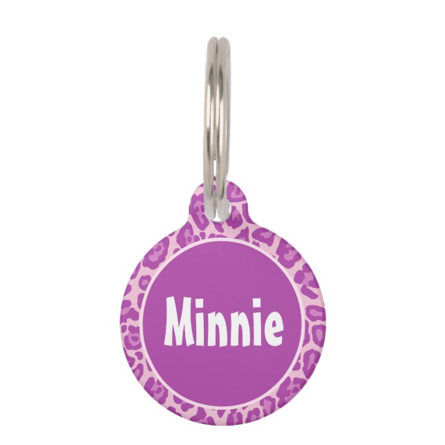 Leopard with pink pet ID tag (Front)