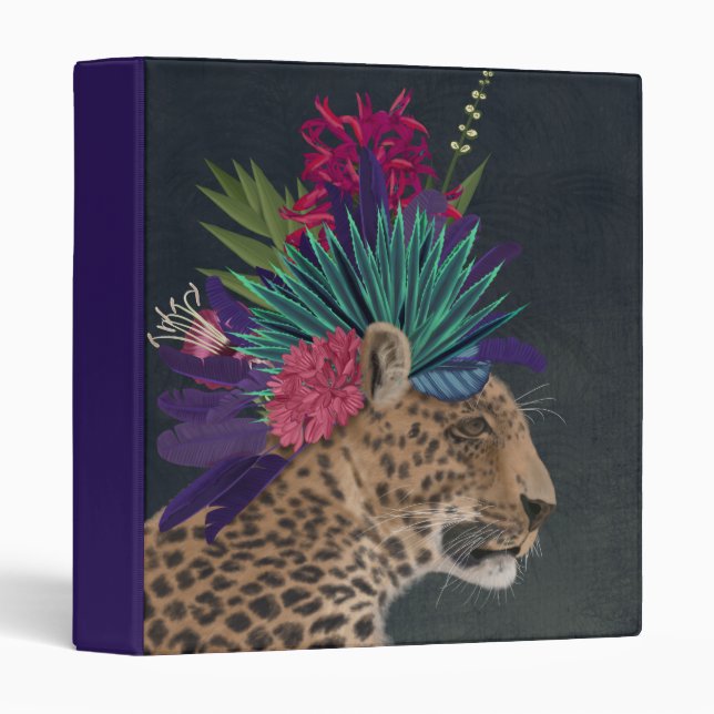 Leopard with Tropical Headpiece 3 Ring Binder (Front/Spine)