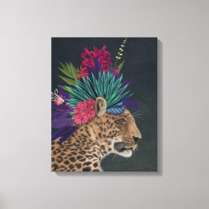 Leopard with Tropical Headpiece Canvas Print