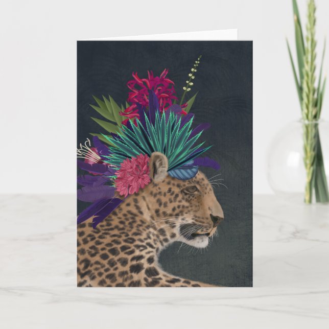 Leopard with Tropical Headpiece Card (Front)