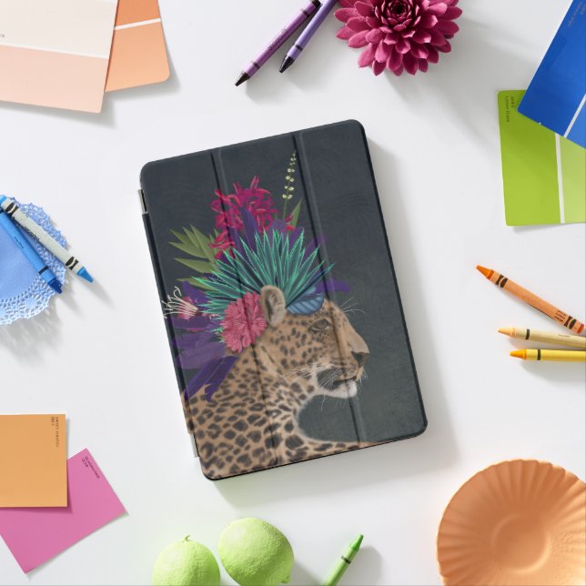 Leopard with Tropical Headpiece iPad Pro Cover (Desk)