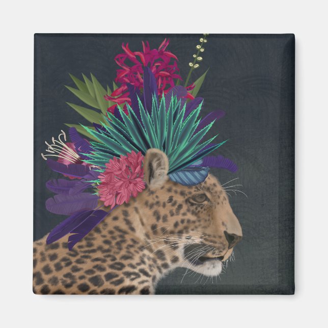 Leopard with Tropical Headpiece Magnet (Front)