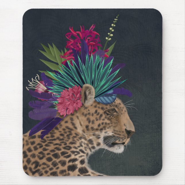 Leopard with Tropical Headpiece Mouse Pad (Front)