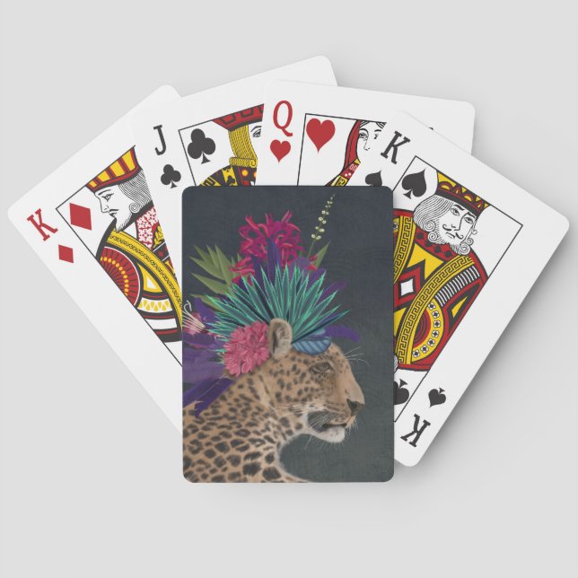 Leopard with Tropical Headpiece Poker Cards (Back)