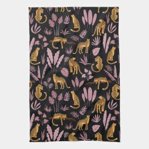 Leopard With tropical Leaves Pattern Kitchen Towel