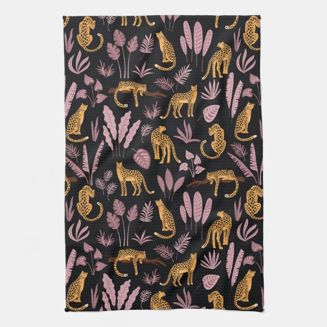 Leopard With tropical Leaves Pattern Kitchen Towel (Vertical)