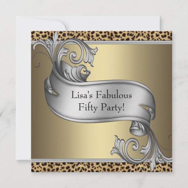 Leopard Womans Gold 50th Birthday Party Invitation (Front)