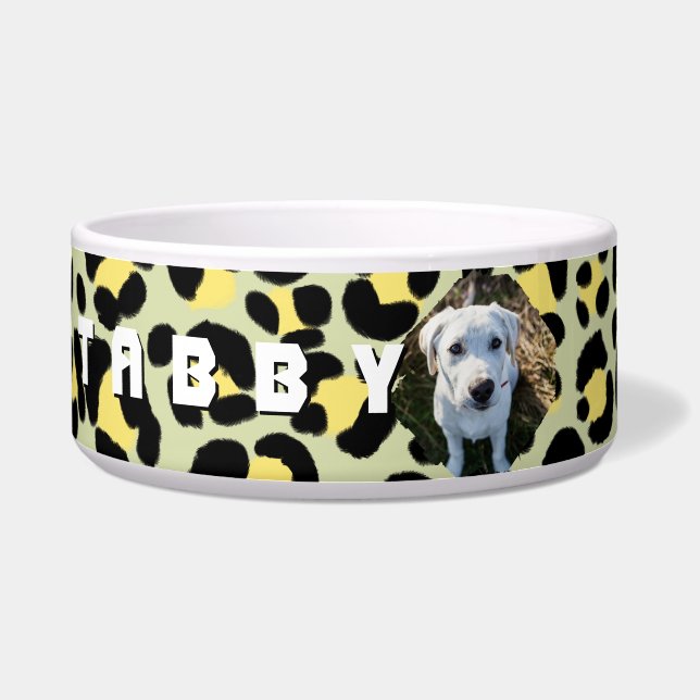 Leopard Yellow Black Photo Personalized Bowl (Front)