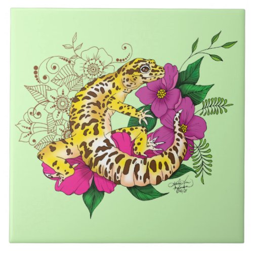 Leopard Yellow Gecko Green Ceramic Tile