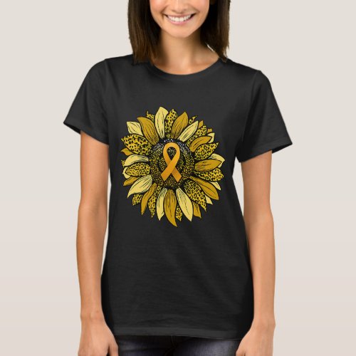 Leopard Yellow Sunflower Childhood Cancer Awarenes T_Shirt