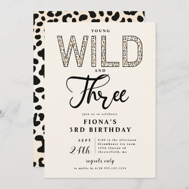 Leopard Young Wild Three Birthday Invitation (Front/Back)
