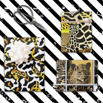 Leopard  Zebra And Giraffe Fur Print Pattern Wrapping Paper Sheets by Magical_Maddness at Zazzle