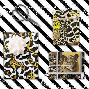 Leopard, Zebra and Giraffe Fur Print Pattern Wrapping Paper Sheets