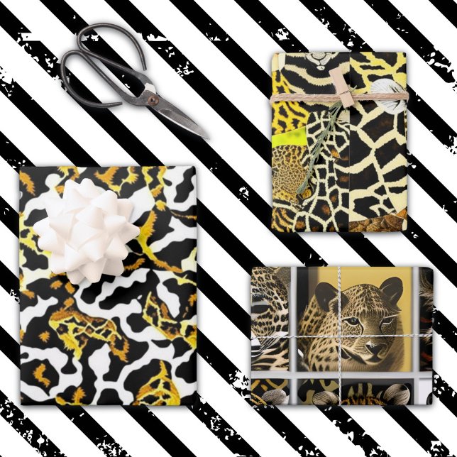 Leopard, Zebra and Giraffe Fur Print Pattern Wrapping Paper Sheets (Creator Uploaded)