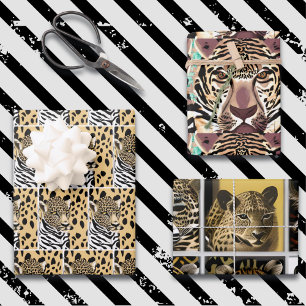 Leopard, Zebra and Giraffe Print Birthday Wrapping Paper Sheets