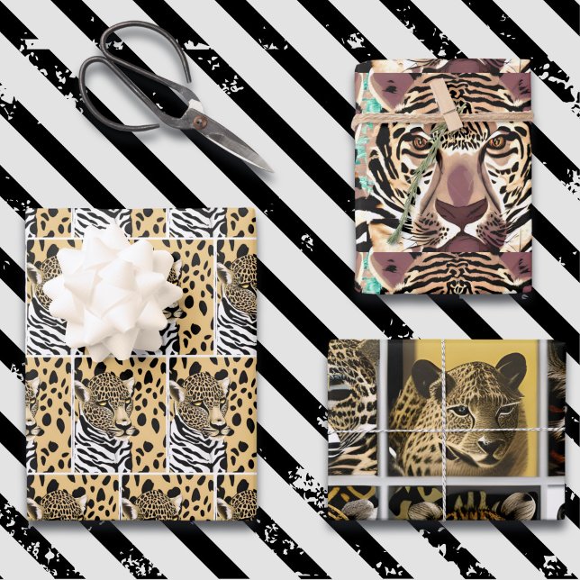 Leopard, Zebra and Giraffe Print Birthday Wrapping Paper Sheets (Creator Uploaded)