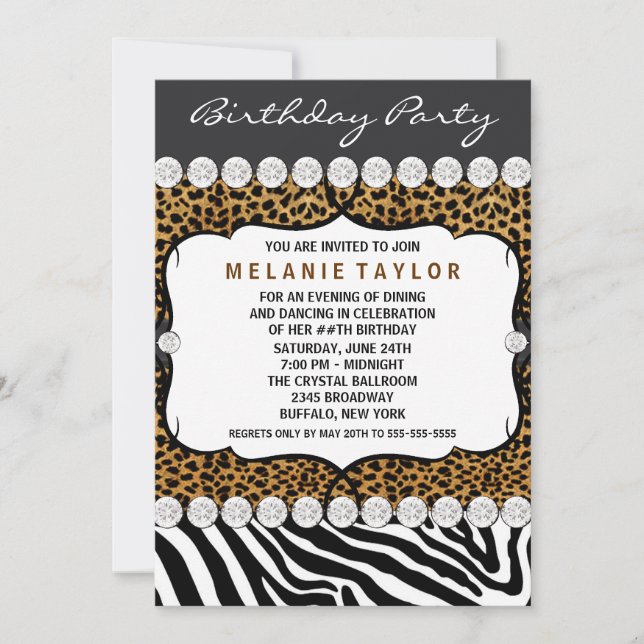 Leopard Zebra Birthday Party Invitation (Front)