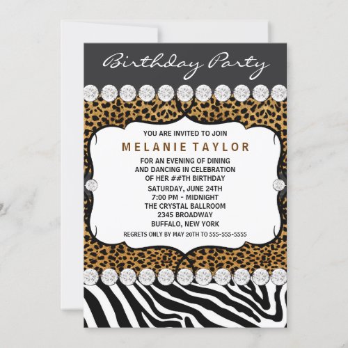 Leopard Zebra Womans Birthday Party Invitations